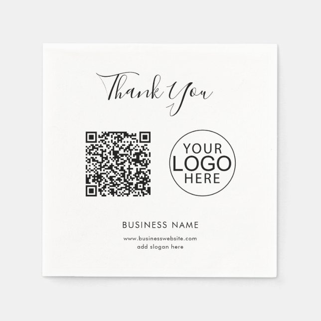 Simple QR Code and Business Logo Thank You Paper Napkin (Front)