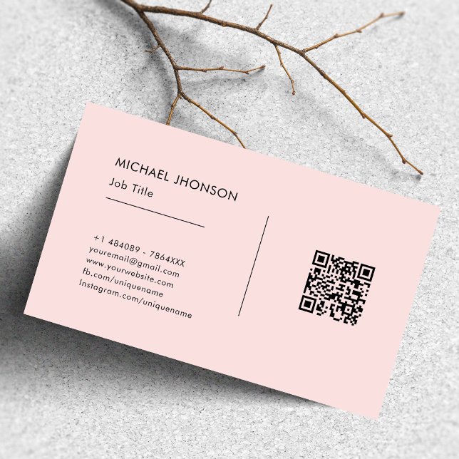 Simple QR Code Black & Pink Social Media Logo Business Card (Creator Uploaded)