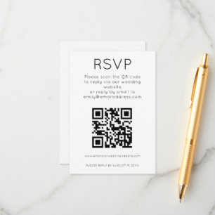 Simple QR Code Black White Wedding RSVP Enclosure  Card