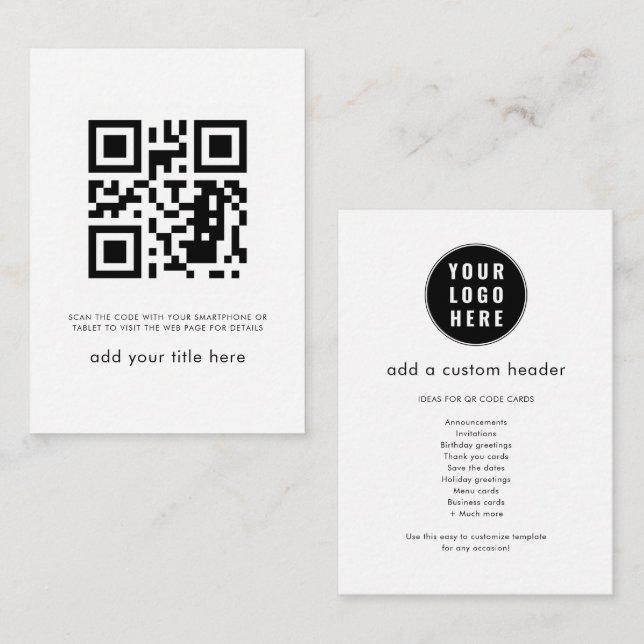 Simple QR Code Business Logo Trendy Custom Card (Front/Back)
