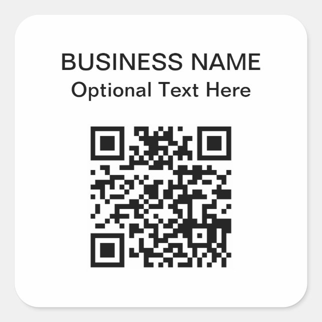 Simple QR Code | Business Name  Square Sticker (Front)