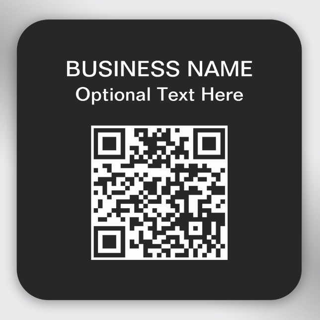 Simple QR Code | Business Name  Square Sticker (Stylishly Personalize with Your Business Name, Optional Text & QR Code.)