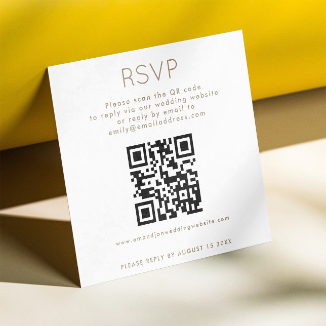 Simple QR Code Champagne Gold Text Wedding RSVP  Enclosure Card (Handy MINI size 2.5" square enclosure QR code RSVP card)