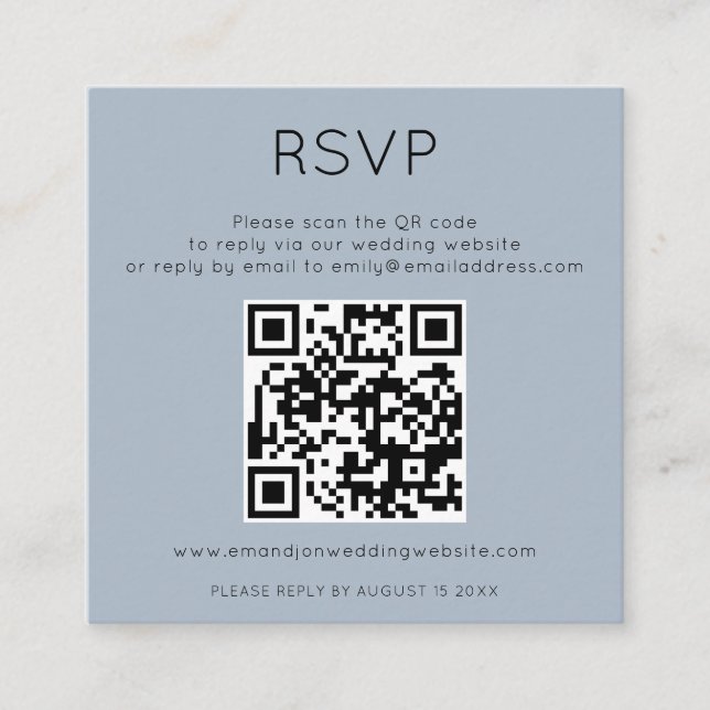 Simple QR Code Dusty Blue Wedding RSVP Enclosure C Card (Front)