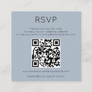 Simple QR Code Dusty Blue Wedding RSVP Enclosure C Card