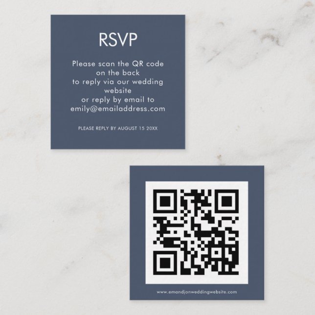 Simple QR Code Dusty Navy Blue Wedding RSVP Enclosure Card (Front/Back)