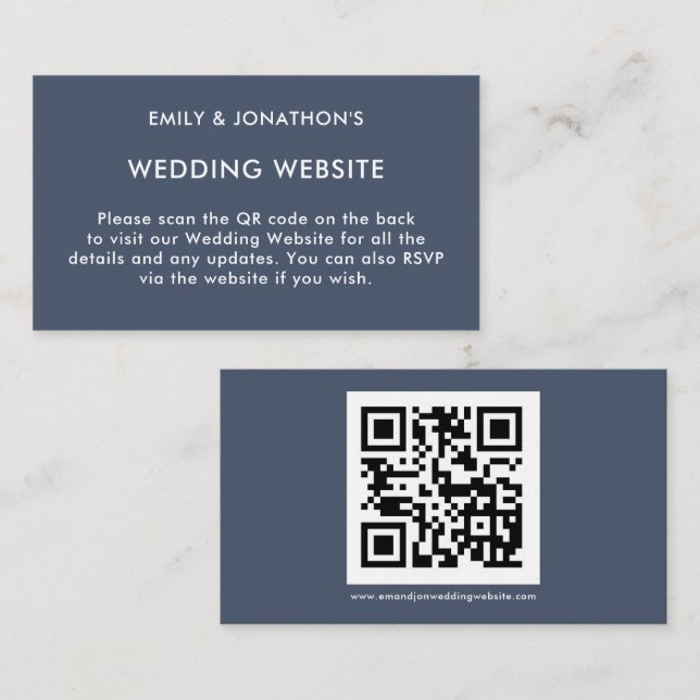 Simple QR Code Dusty Navy Blue Wedding Website Enclosure Card (Front/Back)