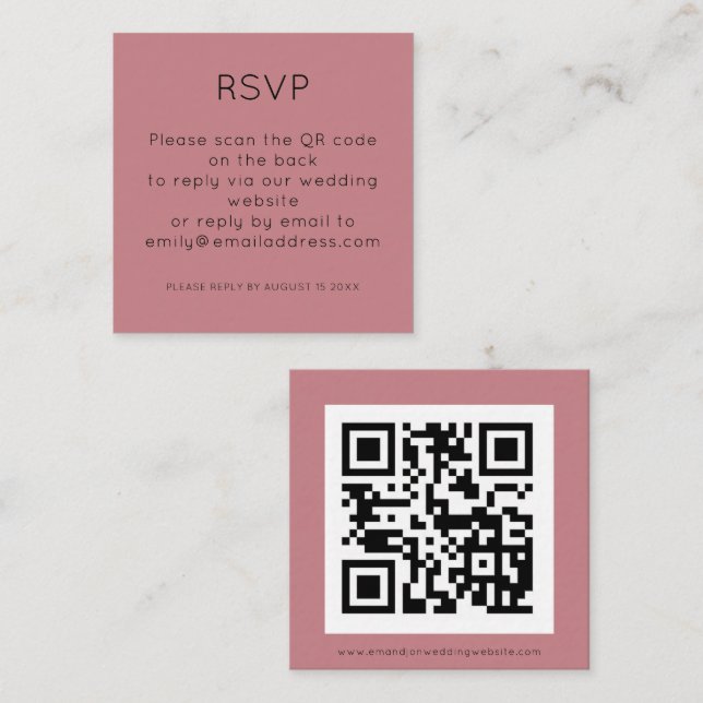 Simple QR Code Dusty Rose Pink Wedding RSVP Enclosure Card (Front/Back)