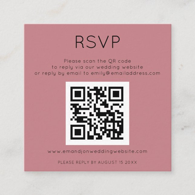 Simple QR Code Dusty Rose Pink Wedding RSVP Enclosure Card (Front)