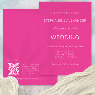 Simple QR Code Hot Pink Wedding Invitation
