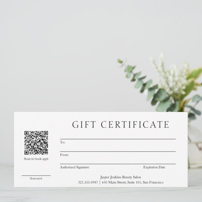 Simple QR Code Modern Business Gift Certificate (Standing Front)
