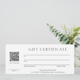 Simple QR Code Modern Business Gift Certificate