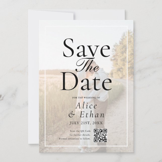 Simple QR Code Photo Wedding Save The Date (Front)