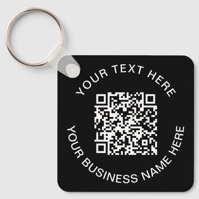 Simple QR Code Promotional Black Key Ring (Front)