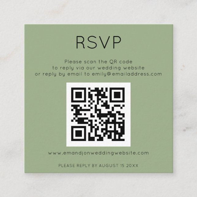 Simple QR Code Sage Green Wedding RSVP Enclosure C (Front)