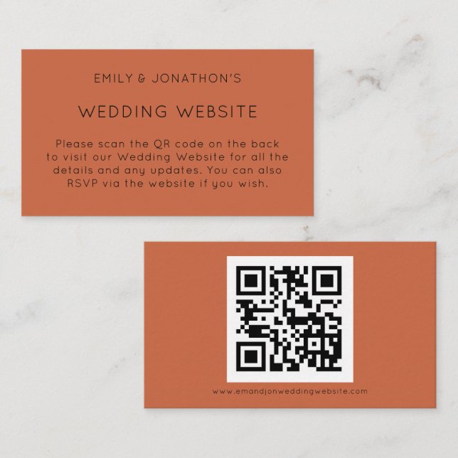 Simple QR Code Terracotta Wedding Website Enclosure Card (Front/Back)