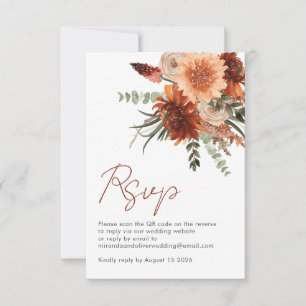 Simple QR Code Watercolor Floral Wedding RSVP Card