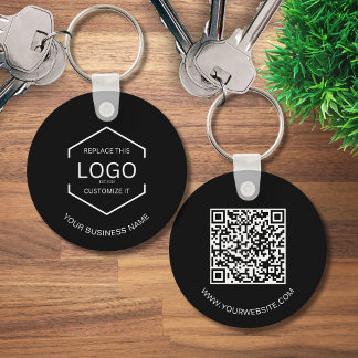 Simple QR Code Website Business Logo Black Round Key Ring
