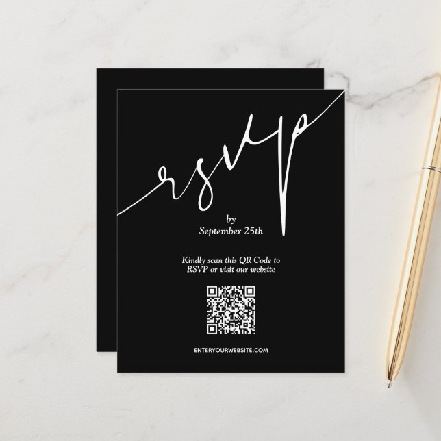 Simple QR Code Wedding Black LARGE Enclosure Card (Front/Back In Situ)