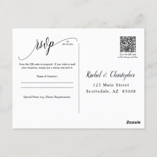 Simple QR Code Wedding Event RSVP Response Reply Postcard