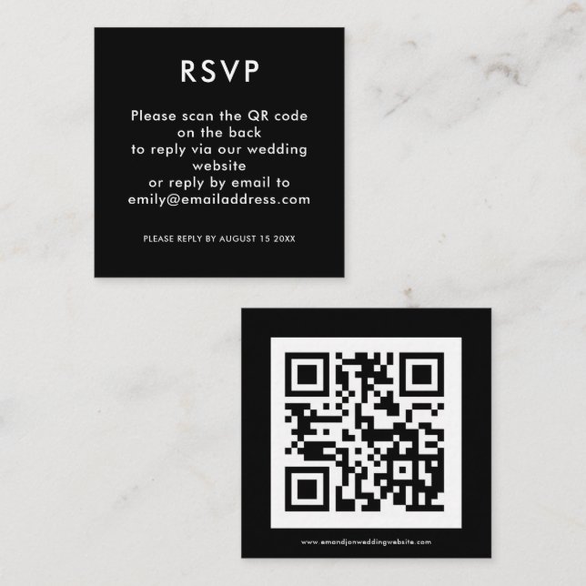 Simple QR Code White Black Wedding RSVP Enclosure Card (Front/Back)