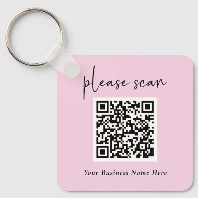 Simple QR Code with Business Name and Logo | Pink Key Ring (Front)