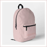 Simple Quartz Pink Name on Soft Pink Printed Backpack<br><div class="desc">This rose pink coloured backpack features a personalised quartz pink name in a block font on a simple soft pink background.</div>