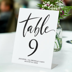 Simple Quinceanera Black Ink Table Number Script Pedestal Sign