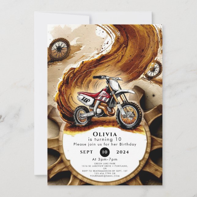 Simple Race Wheels Motorcycle Birthday Invitation (Front)