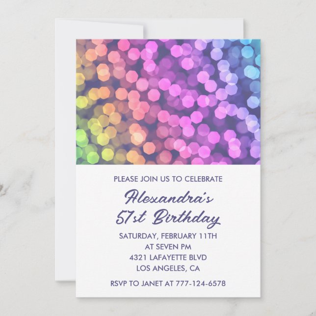 Simple Rainbow 51st birthday invitations Confetti  (Front)