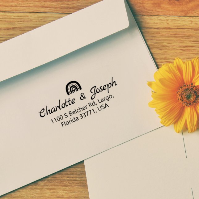 Simple Rainbow Couple Return Address Rubber Stamp (Creator Uploaded)
