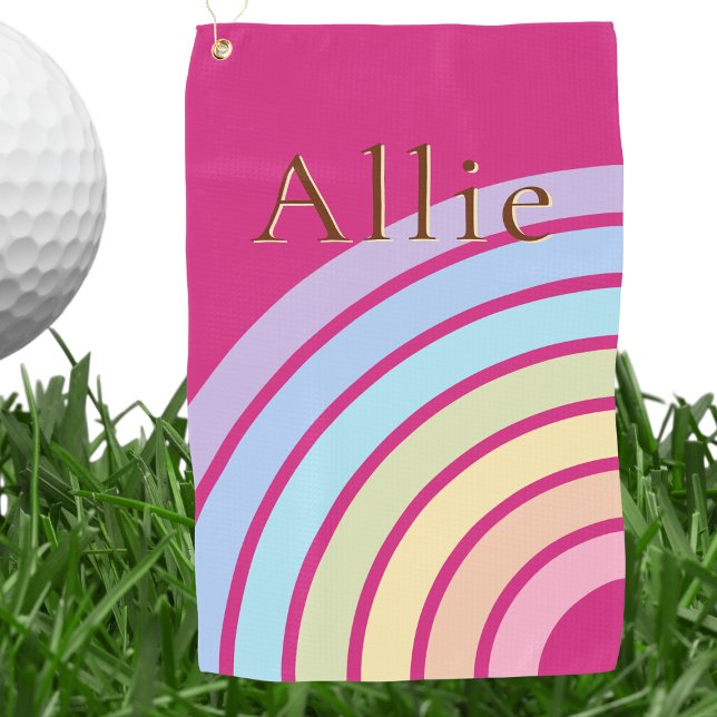 Simple Rainbow Elegant Monogrammed Modern Golf Towel (Creator Uploaded)