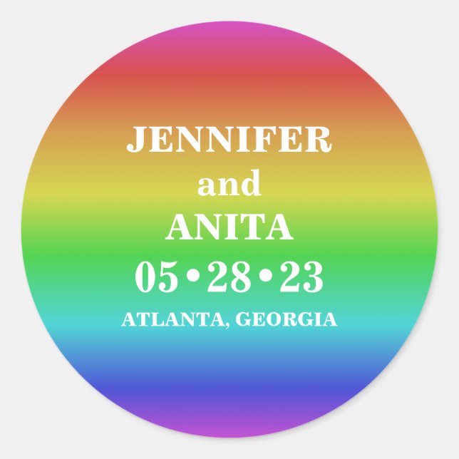Simple Rainbow Gradient LGBT Wedding Classic Round Sticker (Front)