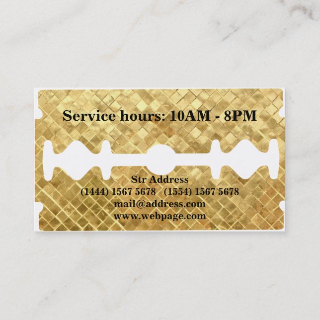 Simple Razor Gold Blade Barber Business Card (Back)