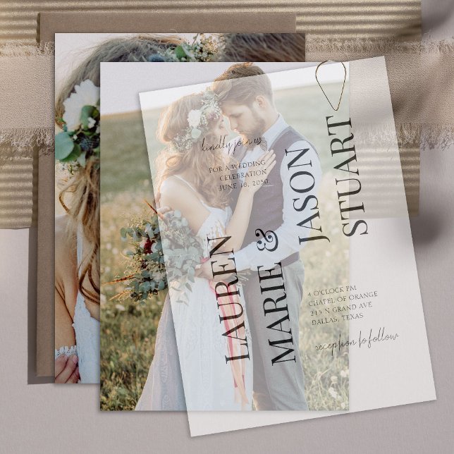 Simple Real Vellum Overlay Elegant 2 Photo Wedding Invitation (Creator Uploaded)