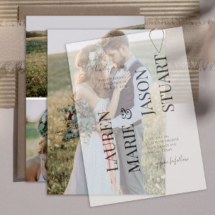 Simple Real Vellum Overlay Elegant 3 Photo Wedding Invitation
