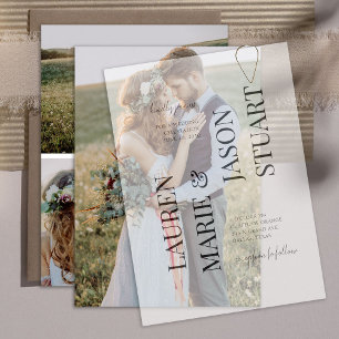Simple Real Vellum Overlay Elegant 4 Photo Wedding Invitation
