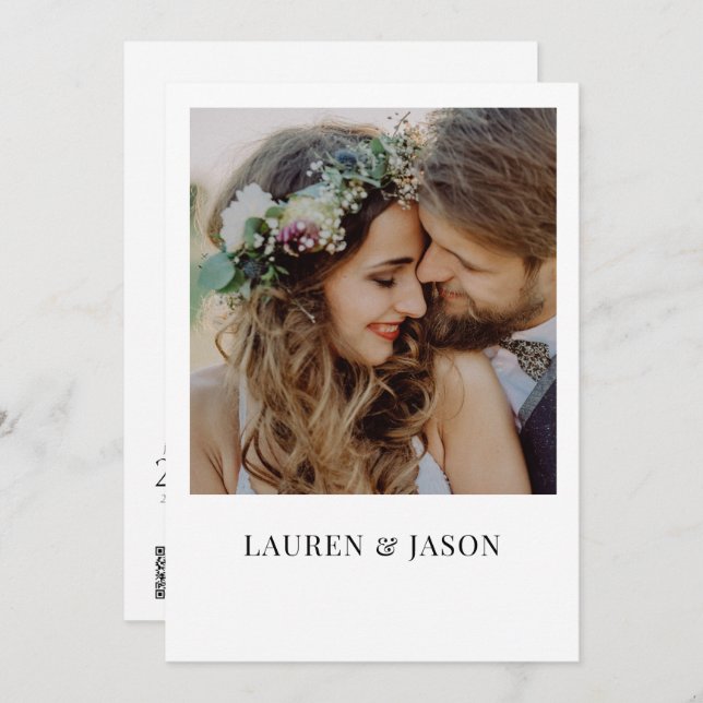 Simple Real Vellum Overlay QR Code Photo Wedding Invitation (Front/Back)