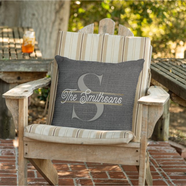  Simple Realistic Burlap Rustic Gold Charcoal Grey Cushion (Chair)