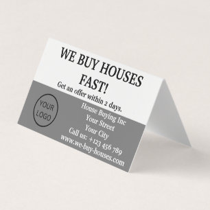 Simple Realtor Grey White We Buy Houses Folded Business Card