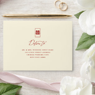 Simple Rectangle Double Happiness Chinese Wedding Envelope