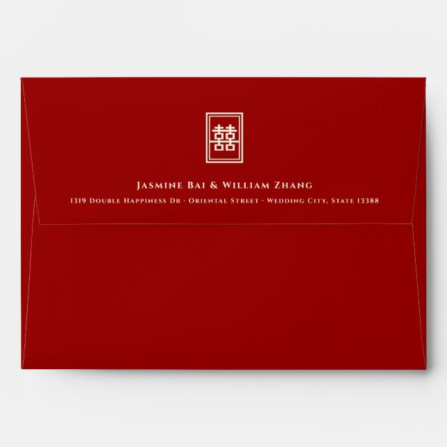 Simple Rectangle Double Happiness Chinese Wedding Envelopes (Back (Top Flap))