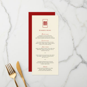 Simple Rectangle Double Happiness Chinese Wedding Menu