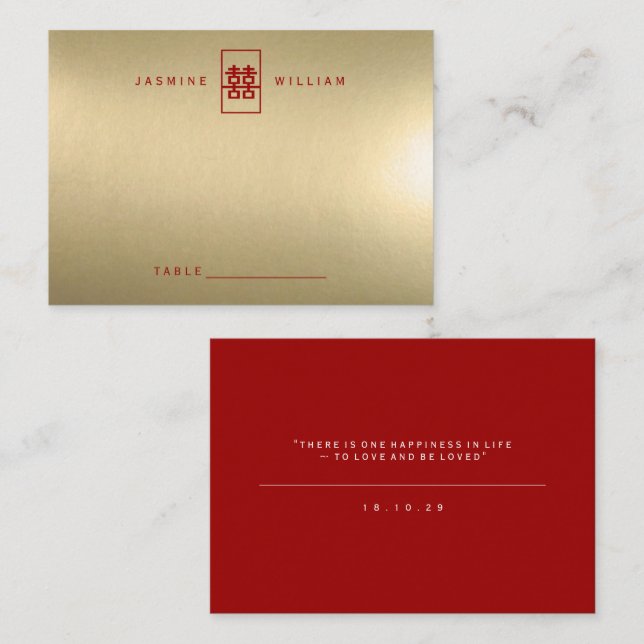 Simple Rectangle Double Happiness Chinese Wedding Place Card (Front/Back)
