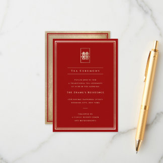 Simple Rectangle Double Happiness Tea Ceremony Enclosure Card