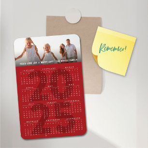 Simple Red 2023 Calendar Minimalist Holiday Photo Magnet