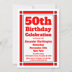Simple Red 50th Birthday Invitation