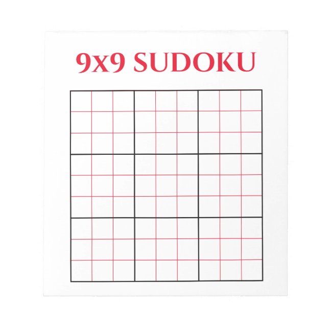 Simple Red 9x9 Sudoku Template Notepad (Front)