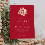 Simple Red and Gold Snowflake Wedding<br><div class="desc">Make your big day sparkle with our Simple Snowflake Red and Gold Foil Wedding Invitation. This stunning design showcases a bold gold foil snowflake atop a vibrant red background. Couples can personalise with their names and wedding details in elegant white serif lettering with calligraphy accents. Perfect for modern winter, holiday,...</div>