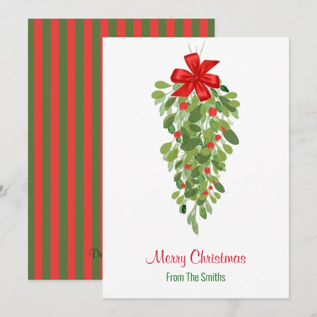 Simple Red And Green Mistletoe Christmas Card (Front/Back)